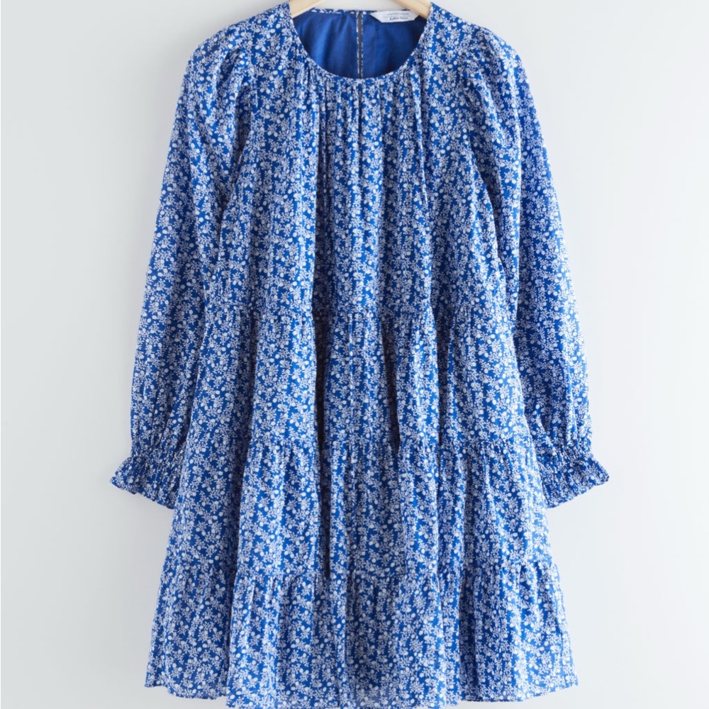 & Other Stories Voluminous Twill Floral Mini Dress
